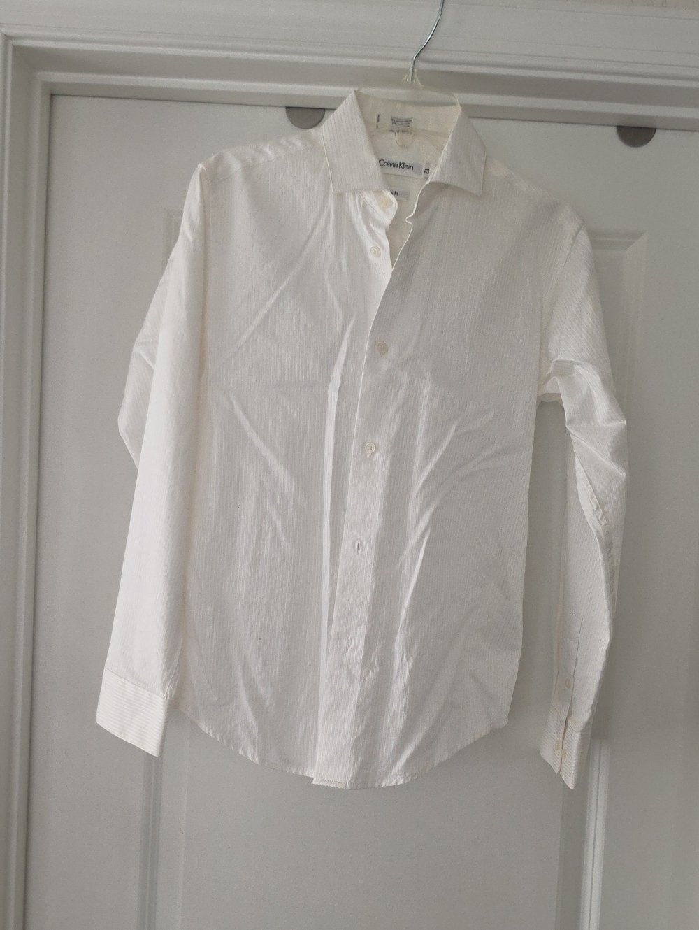 Calvin Klein White Boy's Pinstripe Dress Shirt